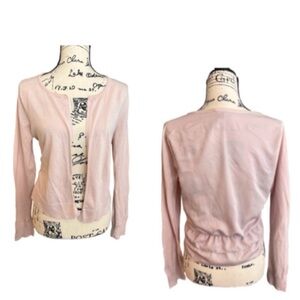 GAP Pink Cardigan Sweater Long Sleeves Ruffle bottom trim Open Style Size Small